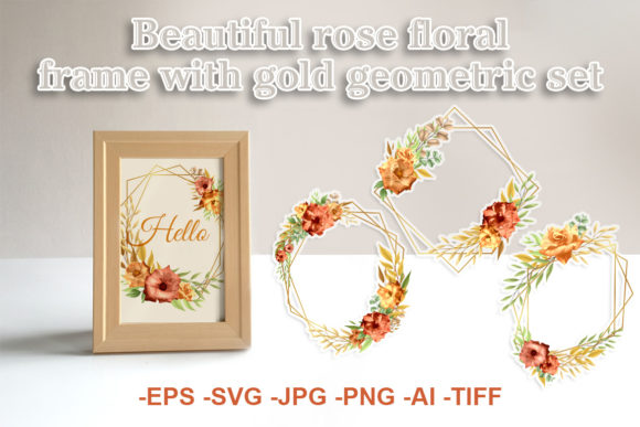 Beautiful Rose Floral Frame Geometric