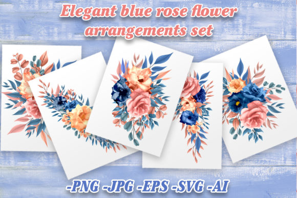 Elegant Blue Rose Floral Arrangement Set