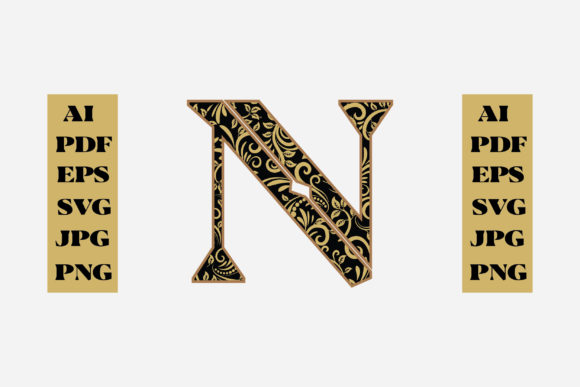 Floral Alphabet Gold Letter - N