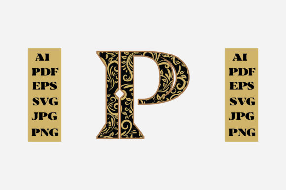 Floral Alphabet Gold Letter - P