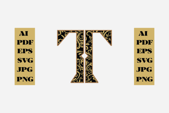 Floral Alphabet Gold Letter - T