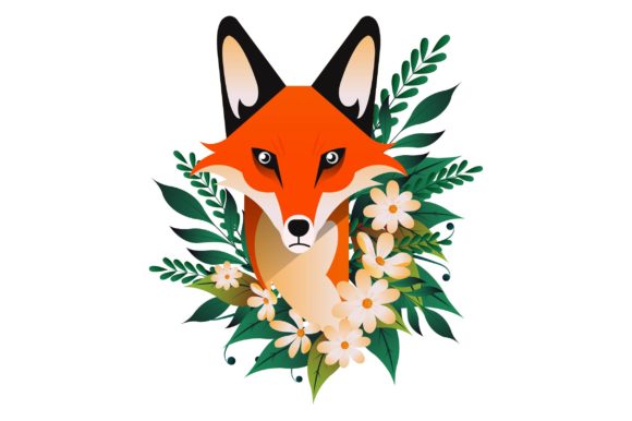 Floral Colorful Fox Sketch Illustration