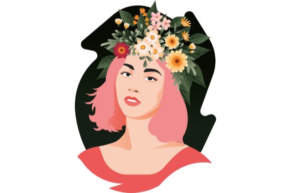 Flower and Girl Illustration Floral Girl