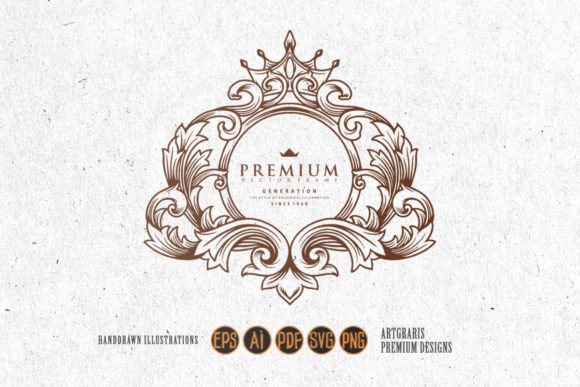 Premium Crown Floral Ellipse Badge