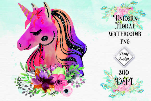 Unicorn Floral Watercolor ClipArt